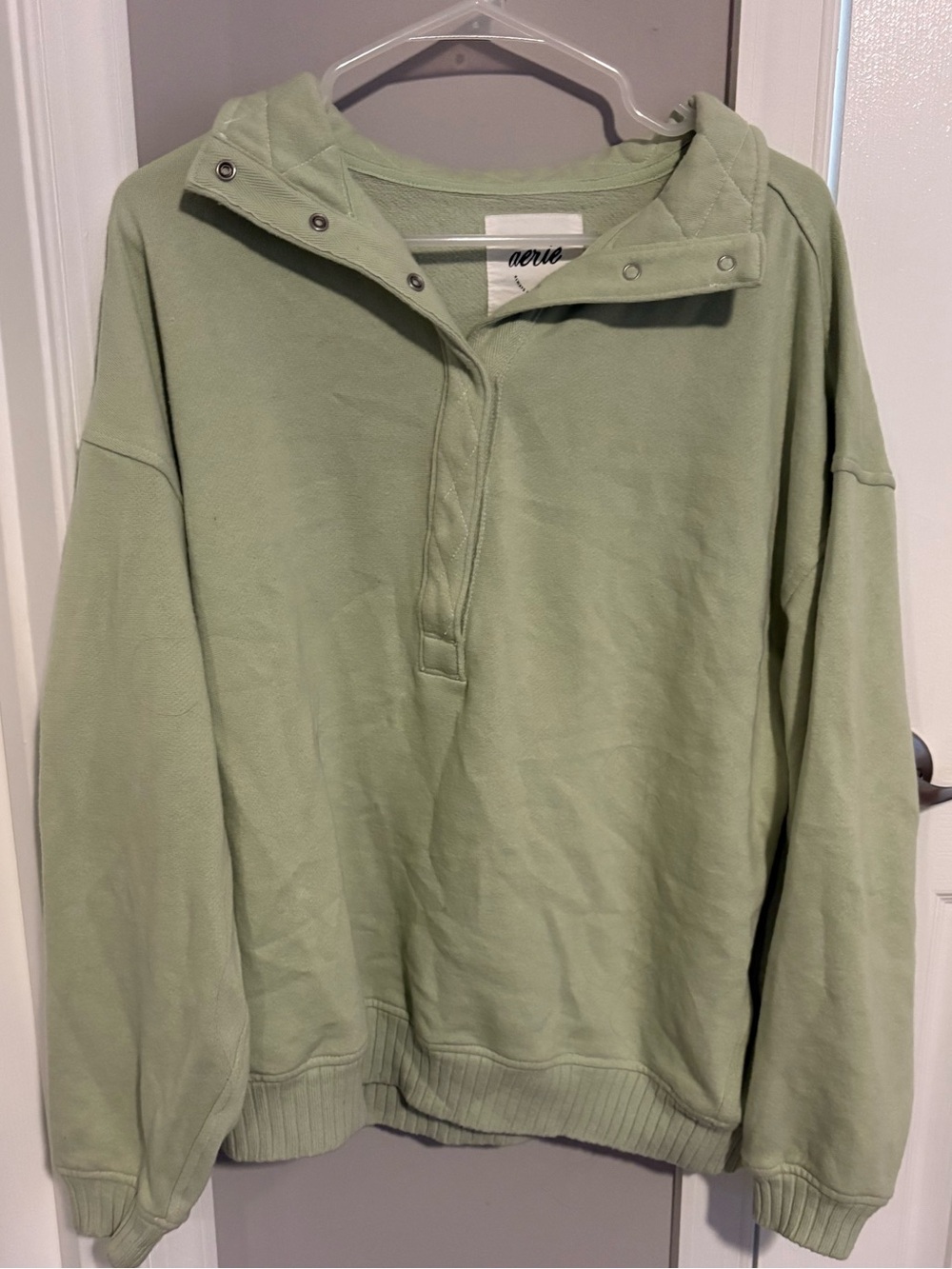 aerie Light Green Snap-Front Oversized Hoodie Pullover